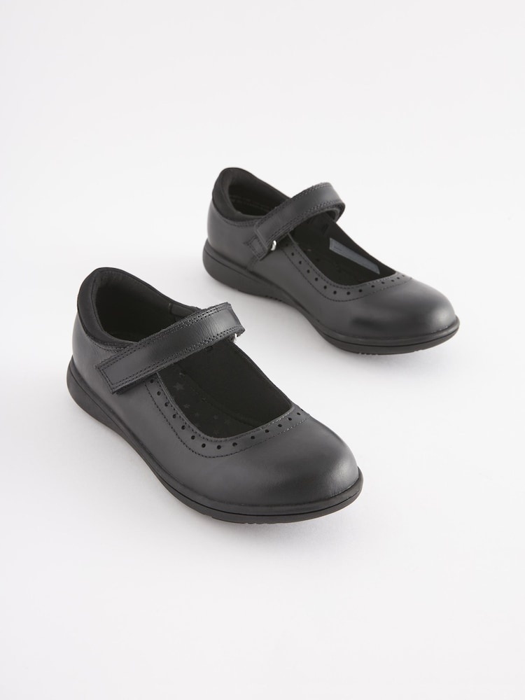 Navy Blue Standard Fit (F) School Leather Brogue Detail Mary Jane Shoes - Image 1 of 6