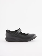 Navy Blue Standard Fit (F) School Leather Brogue Detail Mary Jane Shoes - Image 2 of 6