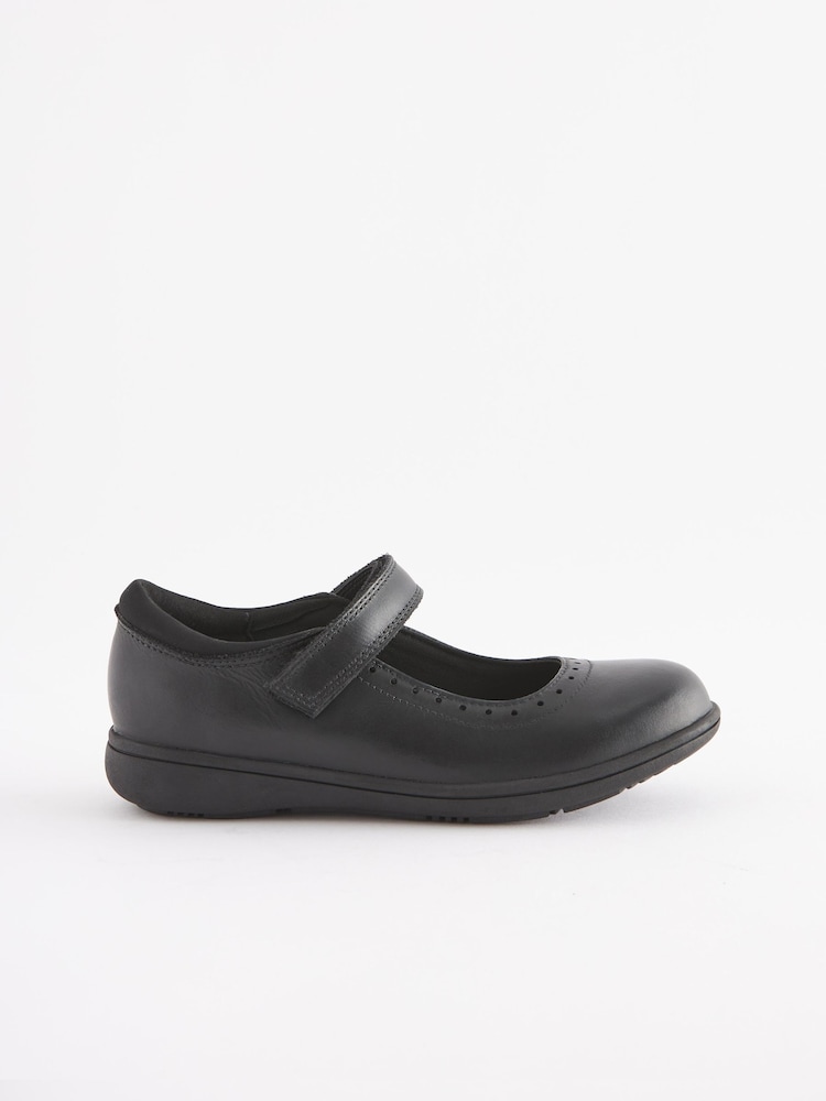 Navy Blue Standard Fit (F) School Leather Brogue Detail Mary Jane Shoes - Image 2 of 6