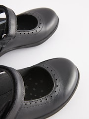 Navy Blue Standard Fit (F) School Leather Brogue Detail Mary Jane Shoes - Image 5 of 6