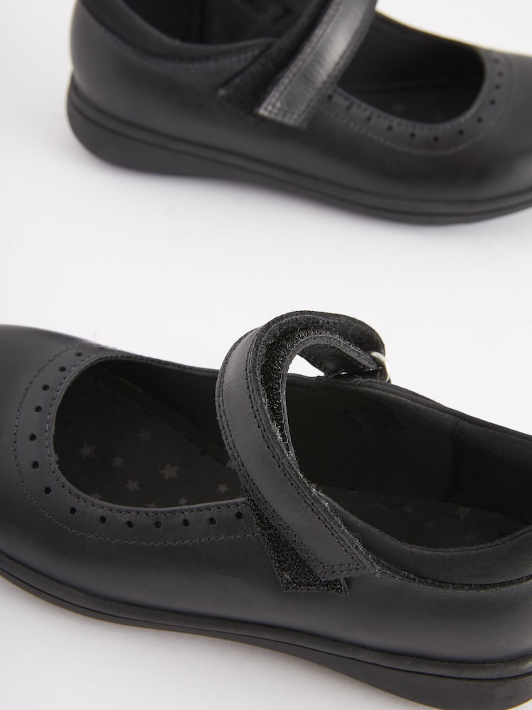 Navy Blue Standard Fit (F) School Leather Brogue Detail Mary Jane Shoes - Image 6 of 6