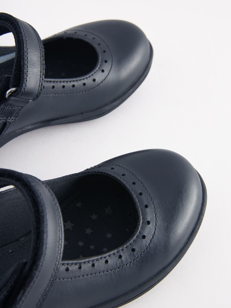 Buy Navy Blue Standard Fit (F) School Leather Brogue Detail Mary