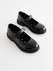 Matt Black Standard Fit (F) School Leather Chunky Mary Jane Shoes - Image 1 of 7