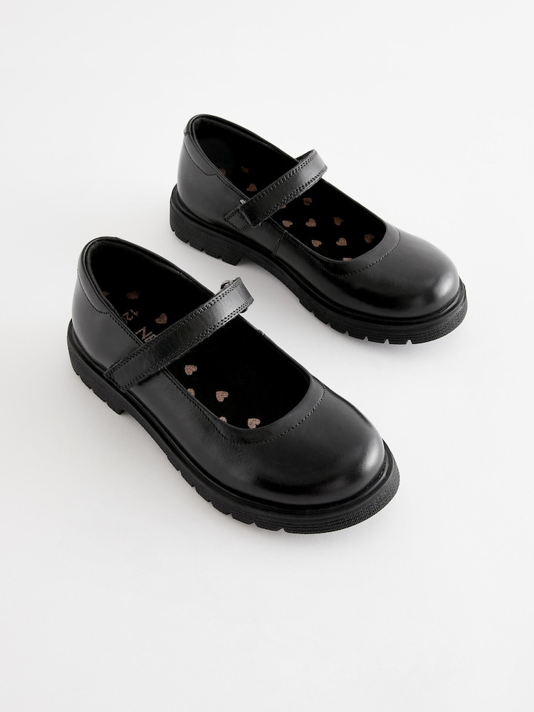 Matt Black Standard Fit (F) School Leather Chunky Mary Jane Shoes - Image 1 of 7
