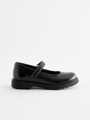Matt Black Standard Fit (F) School Leather Chunky Mary Jane Shoes - Image 2 of 7