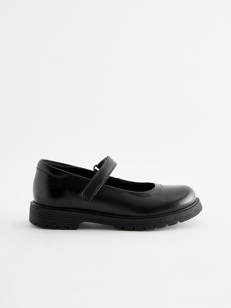 Matt Black Standard Fit (F) School Leather Chunky Mary Jane Shoes - Image 2 of 7