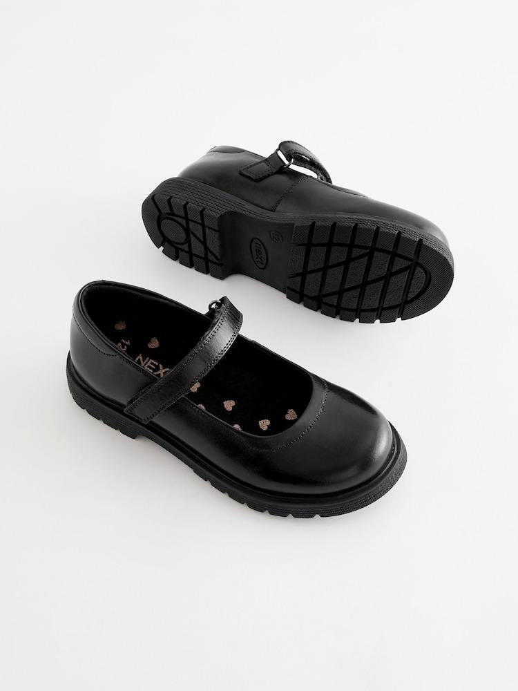 Matt Black Standard Fit (F) School Leather Chunky Mary Jane Shoes - Image 3 of 7
