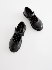 Matt Black Standard Fit (F) School Leather Chunky Mary Jane Shoes - Image 5 of 7