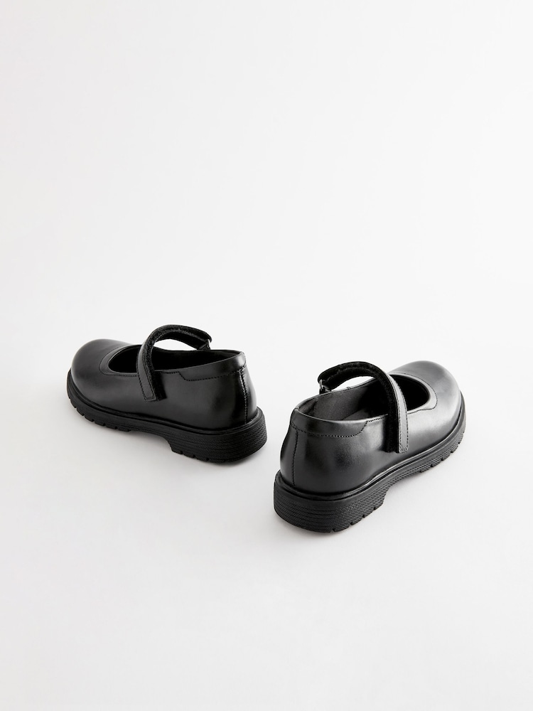 Matt Black Standard Fit (F) School Leather Chunky Mary Jane Shoes - Image 6 of 7