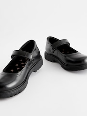 Matt Black Standard Fit (F) School Leather Chunky Mary Jane Shoes - Image 7 of 7