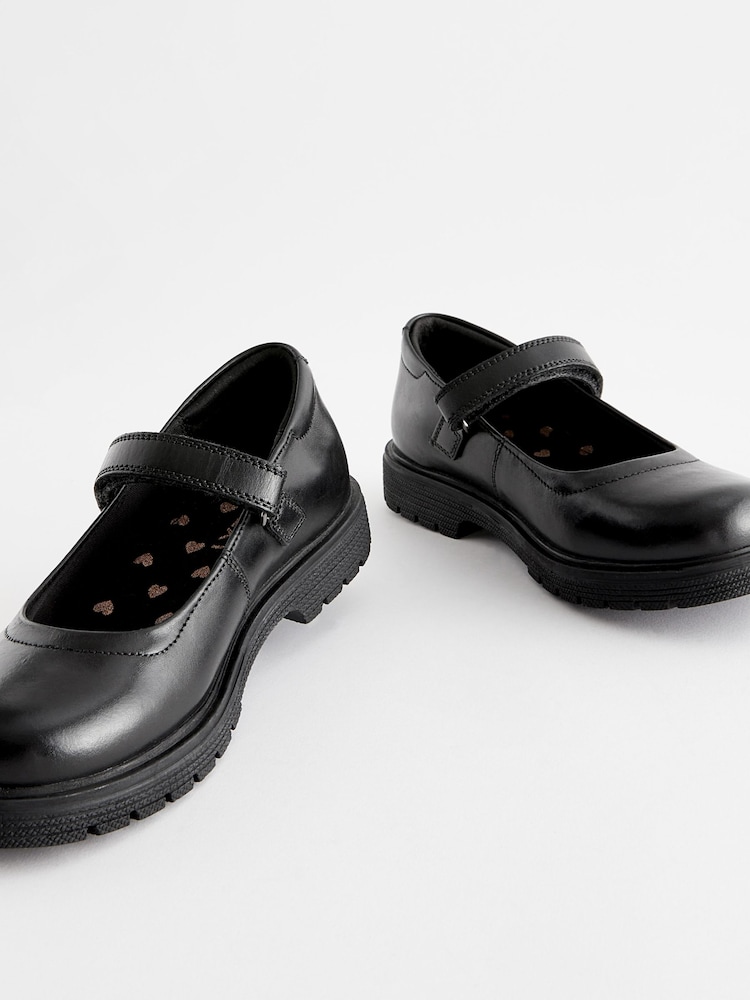 Matt Black Standard Fit (F) School Leather Chunky Mary Jane Shoes - Image 7 of 7