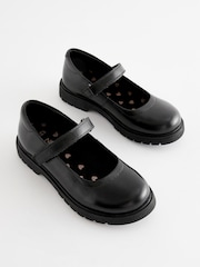 Matt Black Wide Fit (G) School Leather Chunky Mary Jane Shoes - Image 1 of 7