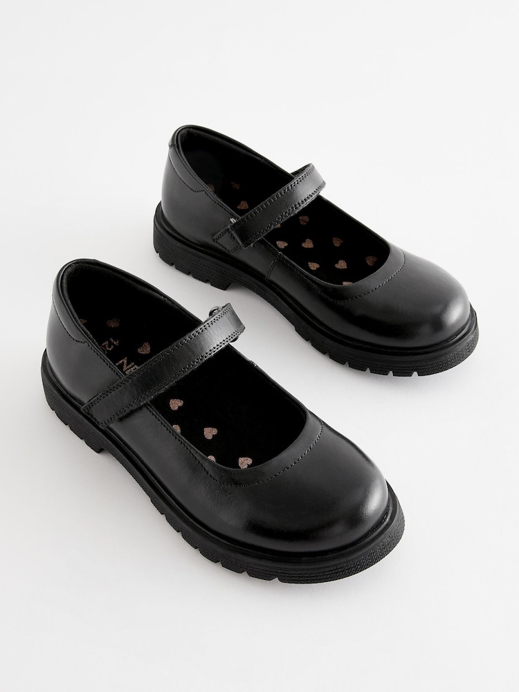 Matt Black Wide Fit (G) School Leather Chunky Mary Jane Shoes - Image 1 of 7