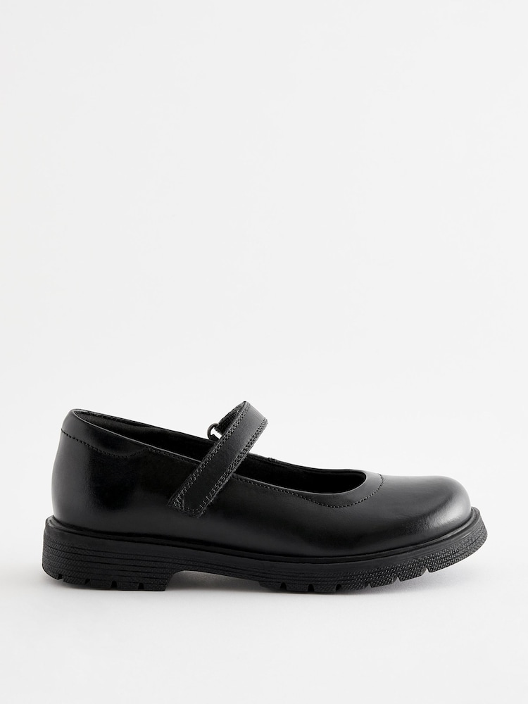 Matt Black Wide Fit (G) School Leather Chunky Mary Jane Shoes - Image 2 of 7