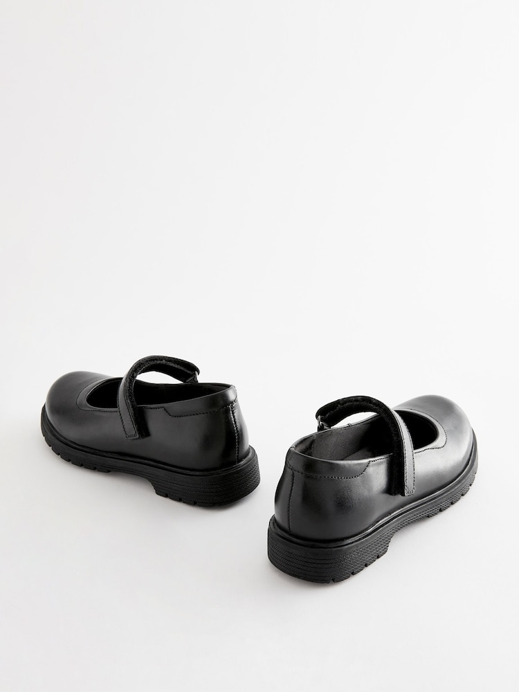 Noir mat - Chaussures babies d'école en cuir à semelle épaisse - Image 3 of 7