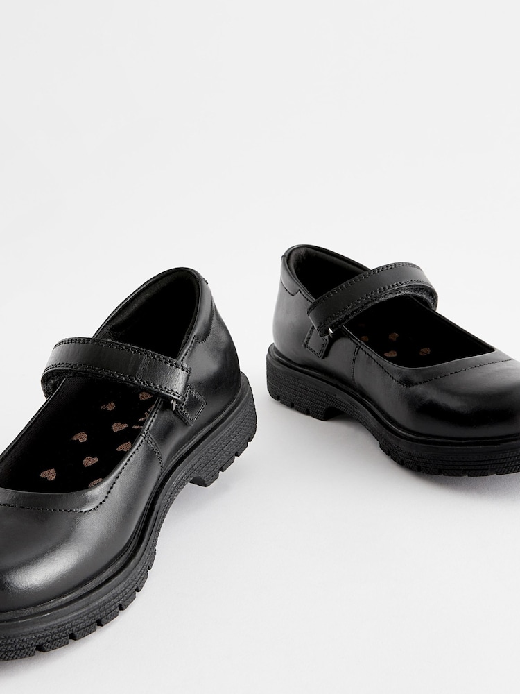 Noir mat - Chaussures babies d'école en cuir à semelle épaisse - Image 5 of 7