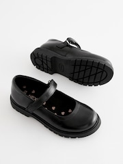 Matt Black Wide Fit (G) School Leather Chunky Mary Jane Shoes - Image 6 of 7