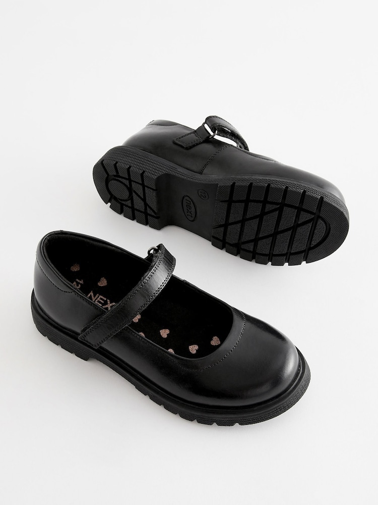 Noir mat - Chaussures babies d'école en cuir à semelle épaisse - Image 6 of 7