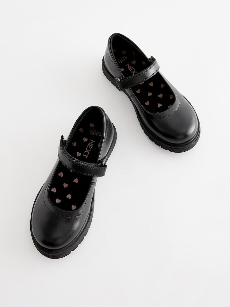 Matt Black Wide Fit (G) School Leather Chunky Mary Jane Shoes - Image 7 of 7