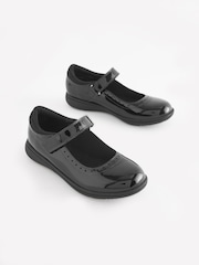 Black Patent Standard Fit (F) School Leather Brogue Detail Mary Jane Shoes - Image 1 of 6