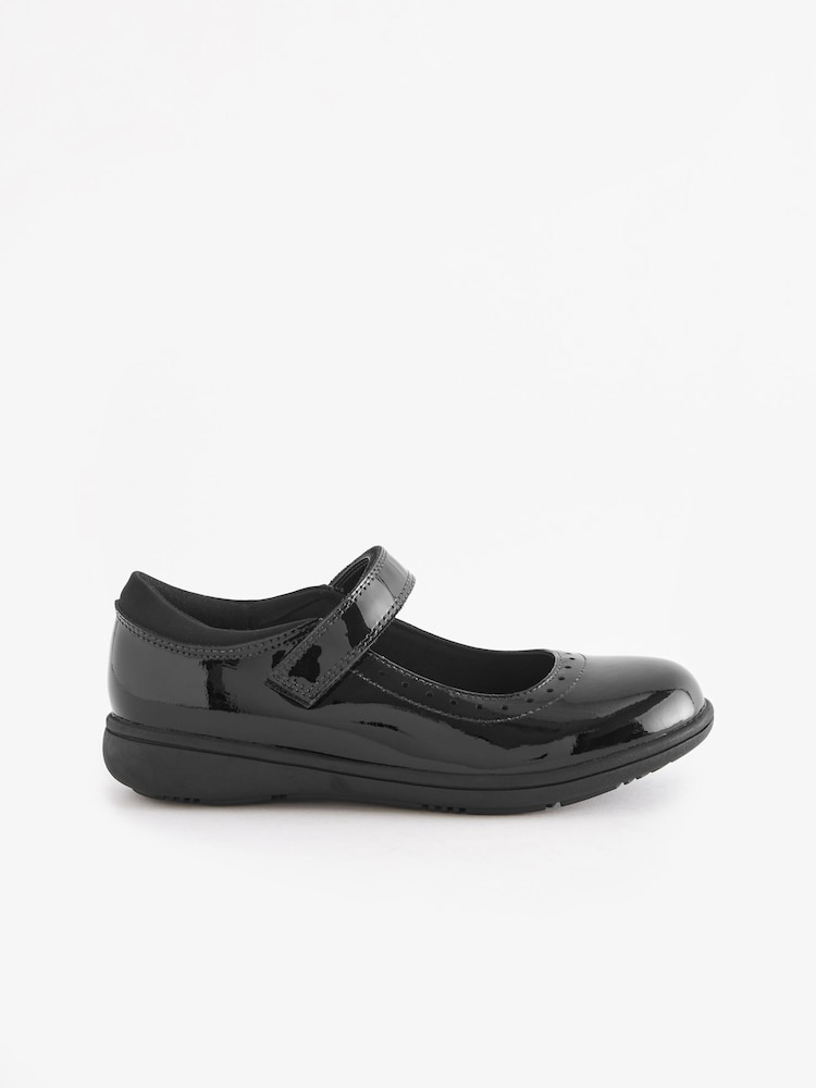 Black Patent Standard Fit (F) School Leather Brogue Detail Mary Jane Shoes - Image 2 of 6