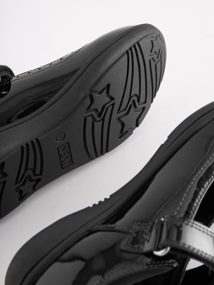 Black Patent Standard Fit (F) School Leather Brogue Detail Mary Jane Shoes - Image 6 of 6