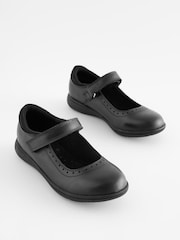Matt Black Wide Fit (G) School Leather Brogue Detail Mary Jane Shoes - Image 1 of 6