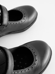 Matt Black Wide Fit (G) School Leather Brogue Detail Mary Jane Shoes - Image 6 of 6