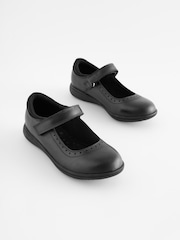 Matt Black Standard Fit (F) School Leather Brogue Detail Mary Jane Shoes - Image 1 of 6
