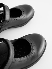 Matt Black Standard Fit (F) School Leather Brogue Detail Mary Jane Shoes - Image 6 of 6