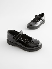 Black Patent Standard Fit (F) School Leather Chunky Mary Jane Shoes - Image 1 of 10