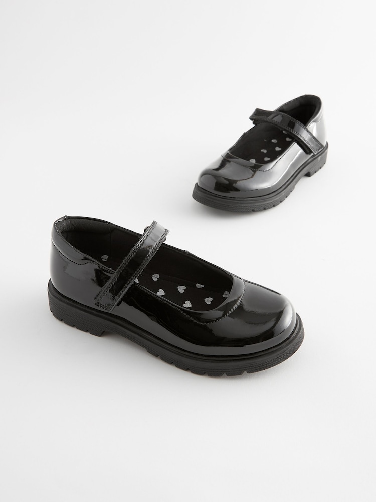 Black Patent Standard Fit (F) School Leather Chunky Mary Jane Shoes - Image 1 of 10
