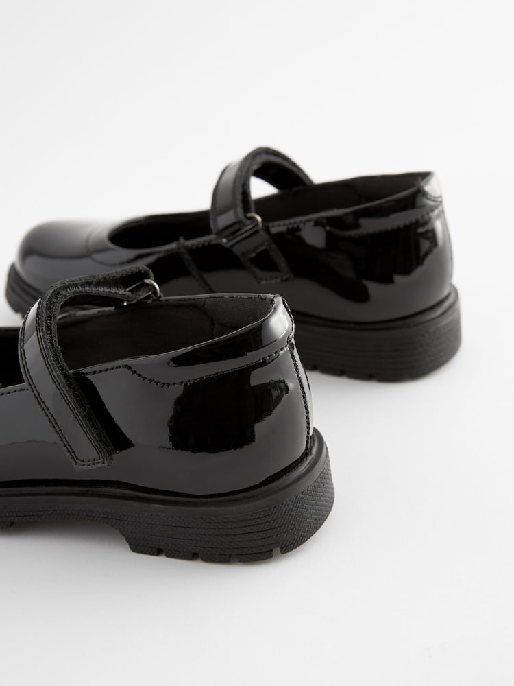 Black Patent Standard Fit (F) School Leather Chunky Mary Jane Shoes - Image 10 of 10