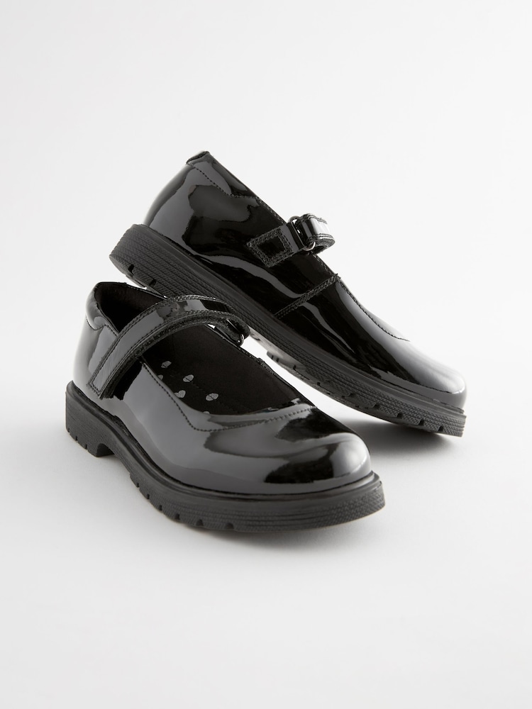 Black Patent Standard Fit (F) School Leather Chunky Mary Jane Shoes - Image 2 of 10