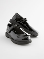 Black Patent Standard Fit (F) School Leather Chunky Mary Jane Shoes - Image 6 of 10
