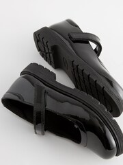 Black Patent Standard Fit (F) School Leather Chunky Mary Jane Shoes - Image 9 of 10