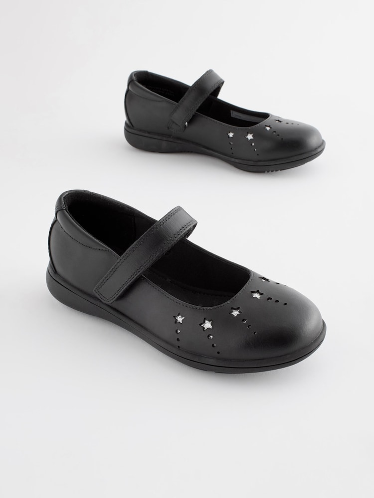Black School Leather Star Mary Jane Shoes - Image 1 of 6