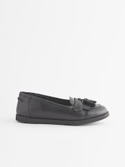 Matt Black Standard Fit (F) School Leather Tassel Loafers - Image 2 of 6