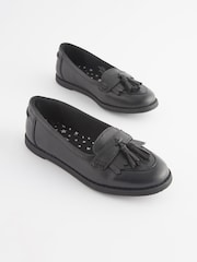 Mattschwarz - Quastenslipper aus Leder für die Schule - Bild 1 von 6