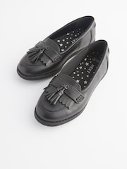 Mattschwarz - Quastenslipper aus Leder für die Schule - Bild 5 von 6