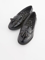 Black Patent Standard Fit (F) School Leather Tassel Loafers - Image 3 of 5