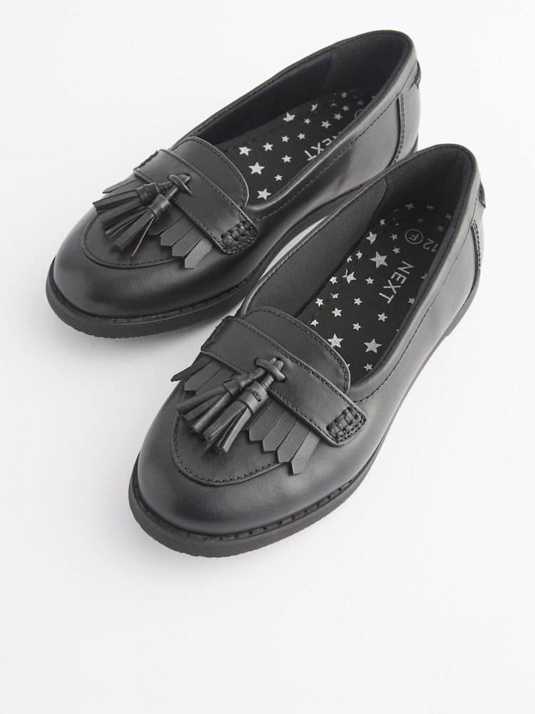 Matt Black Wide Fit (G) School Leather Tassel Loafers - Image 2 of 6