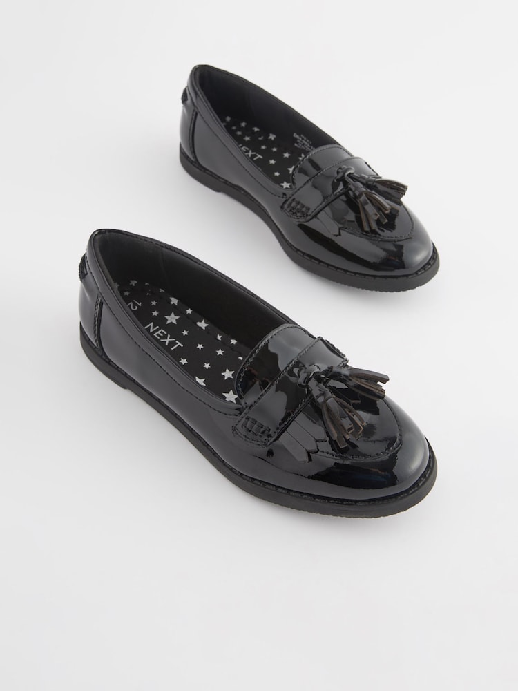 Black Patent Narrow Fit (E) School Leather Tassel Loafers - Image 1 of 5
