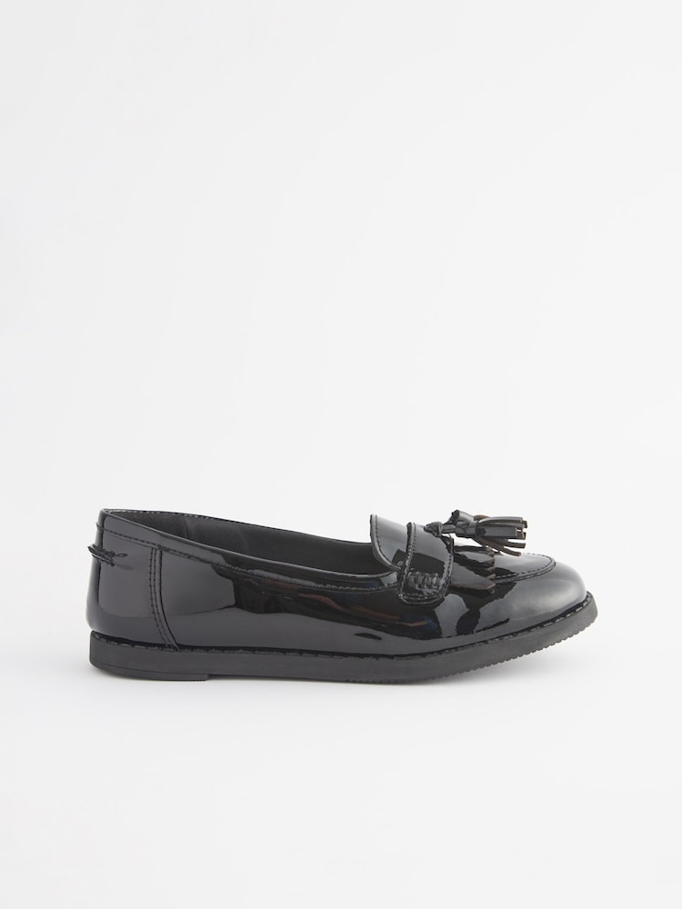Black Patent Narrow Fit (E) School Leather Tassel Loafers - Image 2 of 5
