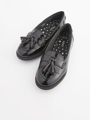 Black Patent Narrow Fit (E) School Leather Tassel Loafers - Image 3 of 5