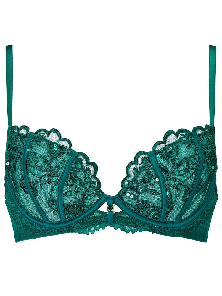 Ann Summers Green The Icon Sequin Non Pad Plunge Bra - Image 3 of 4