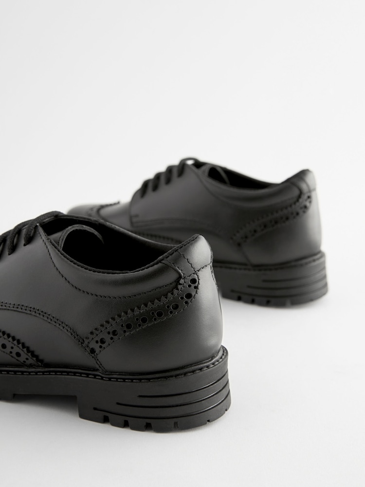 Matzwart - Schoolbrogues van leer met dikke zool en veters - Image 10 of 11