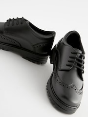 Black Matt Standard Fit (F) School Leather Chunky Lace-Up Brogues - Image 11 of 11
