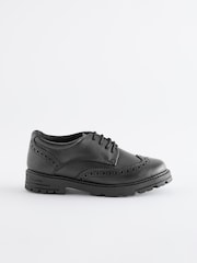 Black Matt Standard Fit (F) School Leather Chunky Lace-Up Brogues - Image 2 of 11