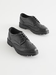 Black Matt Standard Fit (F) School Leather Chunky Lace-Up Brogues - Image 5 of 11